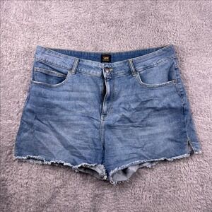 VIntage Lee Women Denim Shorts Blue Frayed Hem Distressed Mid Rise Size 18W